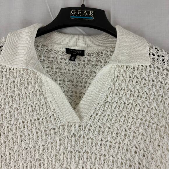 Talbots White Open Knit Pullover Sweater Cotton Blend Large Petite LP - Picture 5 of 6
